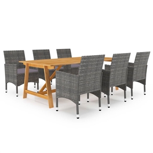 Afuera Living Solid Acacia Wood Large Ergonomic Dining Set in Gray