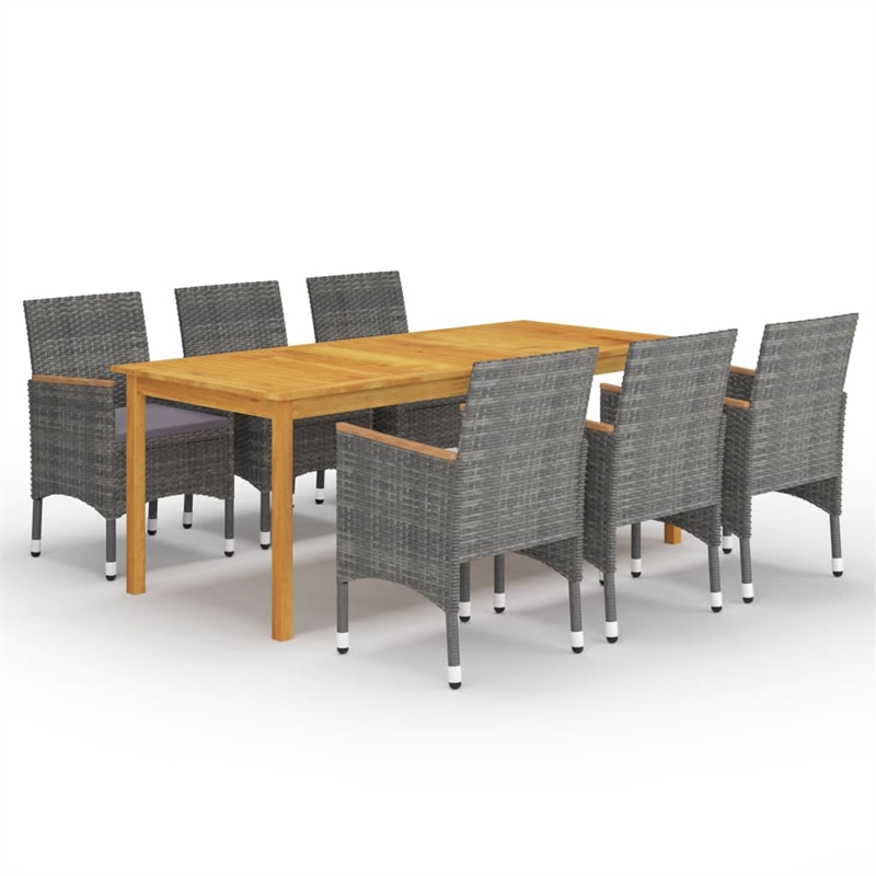 Afuera Living Solid Acacia Wood Large Ergonomic Dining Set in Gray