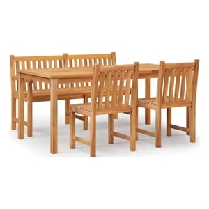 Afuera Living Teak Wood 4 Piece Durable Garden Dining Set in Brown
