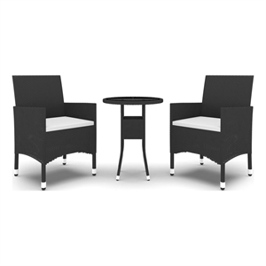 Afuera Living  3 Piece Garden Dining Set in Black Poly Rattan