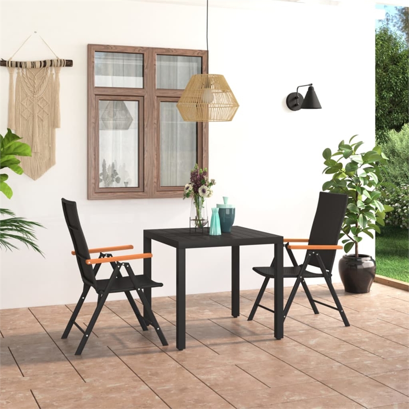 Afuera Living PE Rattan/Aluminum Small Dining Set in Black/Brown