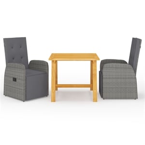 Afuera Living Solid Acacia Wood 3 Piece Garden Dining Set in Gray