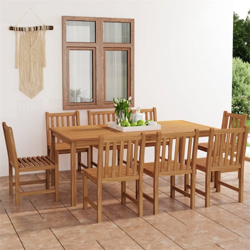 Afuera Living Solid Teak Wood Large Garden Dining Set in Warm Brown