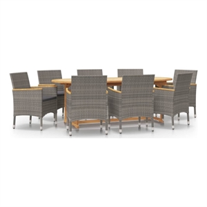 Afuera Living Solid Acacia Wood Ergonomic Garden Dining Set in Gray