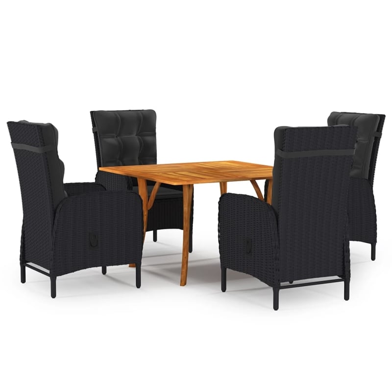 Afuera Living Solid Acacia Wood Medium ErgonomicDining Set in Black