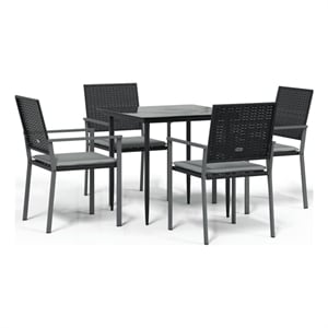 Afuera Living Poly Rattan Medium Durable Garden Dining Set in Black