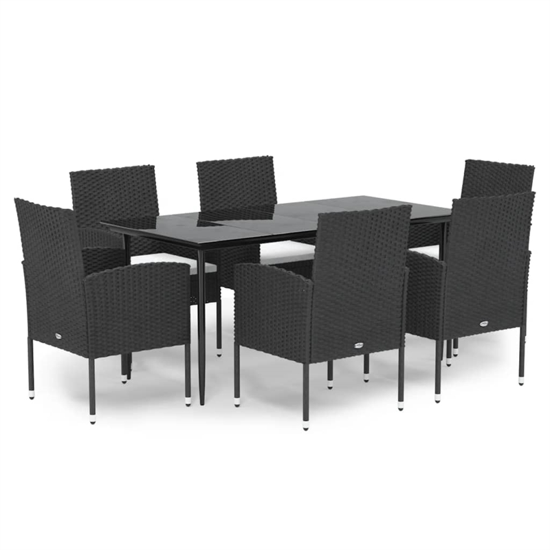 Afuera Living Garden Dining Set Table in Black/Cushions Cream White