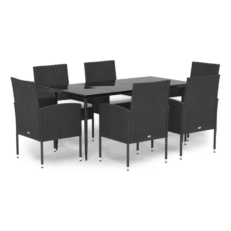 Afuera Living Garden Dining Set Table in Black/Cushions Cream White
