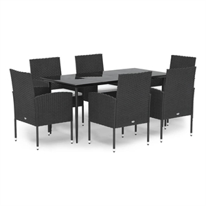 Afuera Living Garden Dining Set Table in Black/Cushions Cream White
