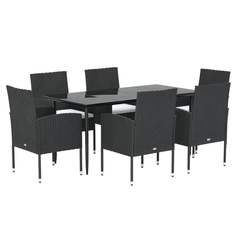 Afuera Living Garden Dining Set Table in Black/Cushions Cream White