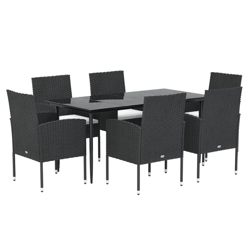 Afuera Living Garden Dining Set Table in Black/Cushions Cream White