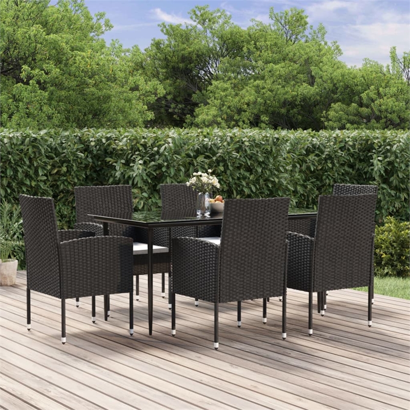 Afuera Living Garden Dining Set Table in Black/Cushions Cream White