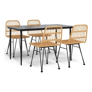 Afuera Living Poly Rattan Medium Durable Garden Dining Set in Black