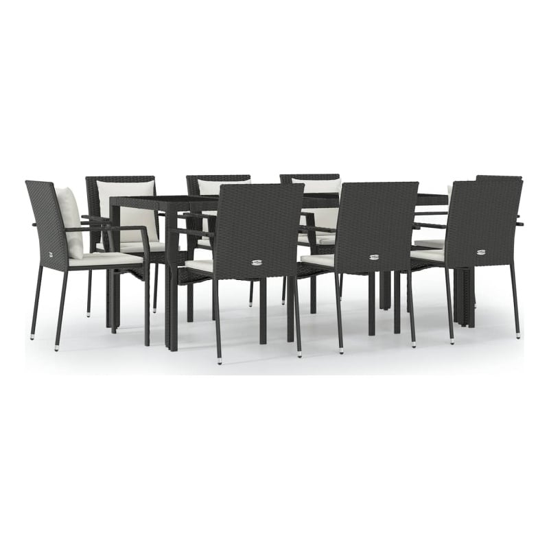 Afuera Living Garden Dining Set in Black Table/Cream White Cushions