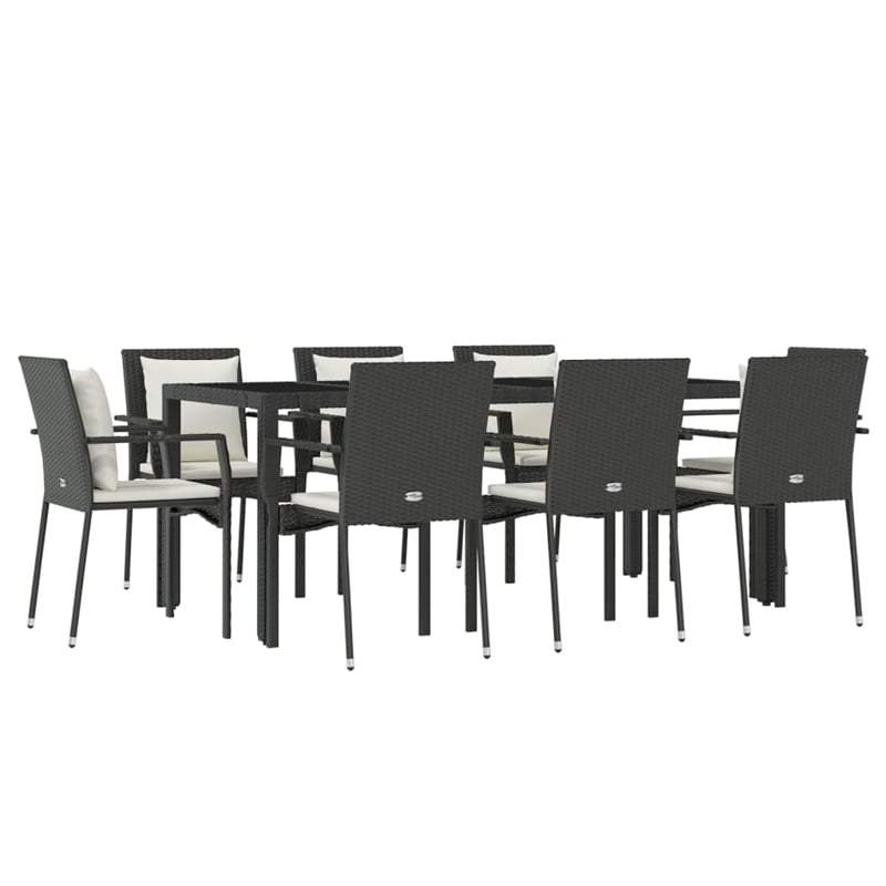 Afuera Living Garden Dining Set in Black Table/Cream White Cushions