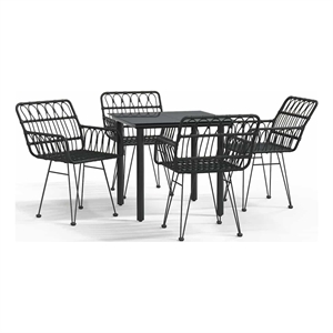 Afuera Living Poly Rattan/Tempered Glass Garden Dining Set in Black
