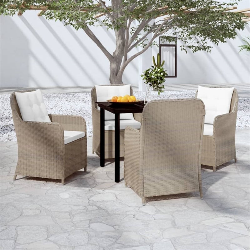 Afuera Living Contemporary Garden Dining Set in Brown/Cream/Black