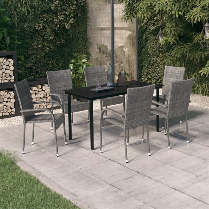 Afuera Living Contemporary Garden Dining Set in Gray and Black