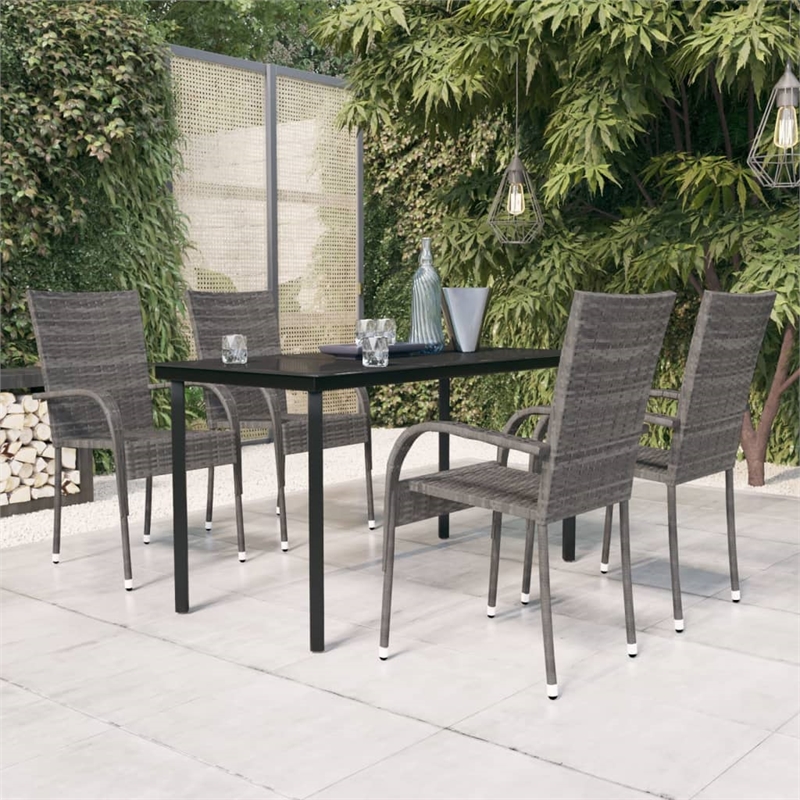 Afuera Living Contemporary Garden Dining Set in Gray and Black