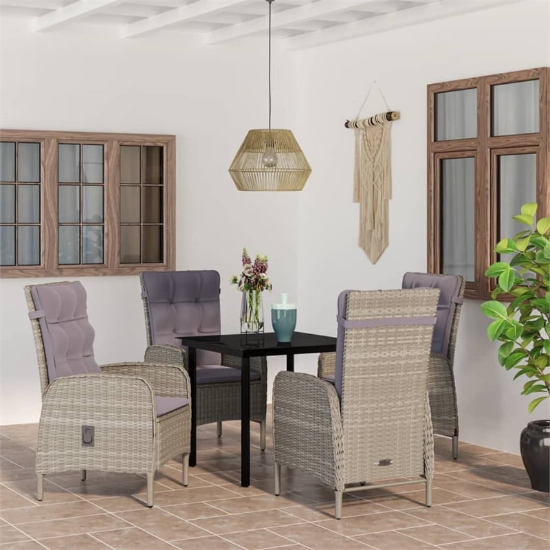 Afuera Living Contemporary Garden Dining Set in Gray and Black