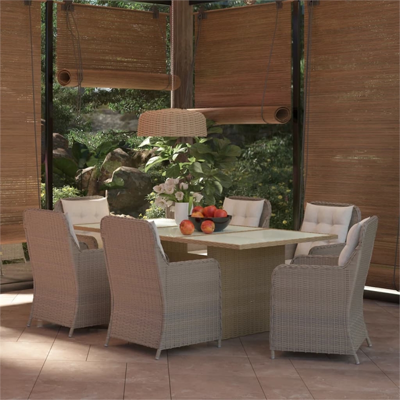 Afuera Living Contemporary Dining Set in Brown and Cream White