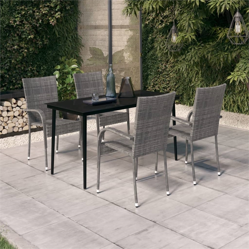 Afuera Living Contemporary Garden Dining Set in Gray and Black