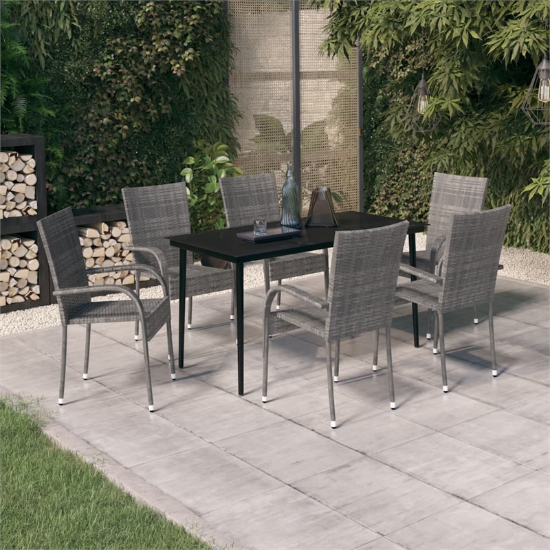 Afuera Living Contemporary Garden Dining Set in Gray and Black