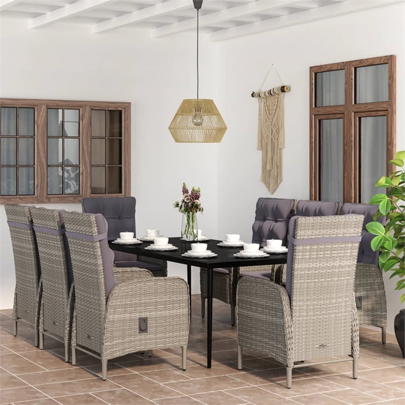 Afuera Living Contemporary Garden Dining Set in Gray and Black