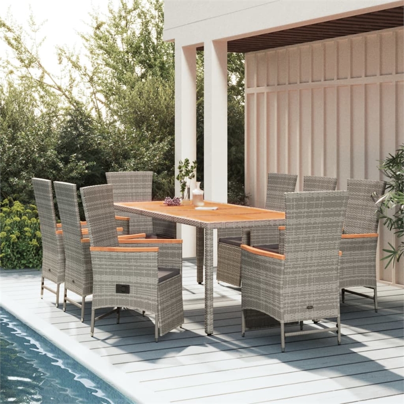 Afuera Living Contemporary 9 Piece Garden Patio Dining Set in Gray