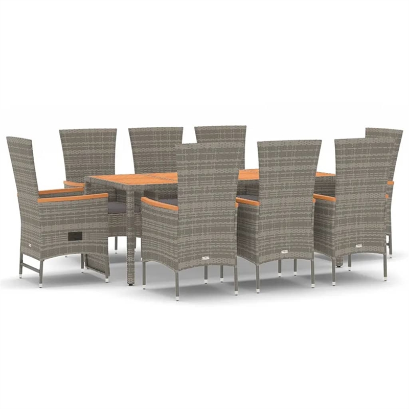 Afuera Living Contemporary 9 Piece Garden Patio Dining Set in Gray