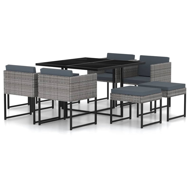 Afuera Living Contemporary 9 Piece Garden Patio Dining Set in Gray