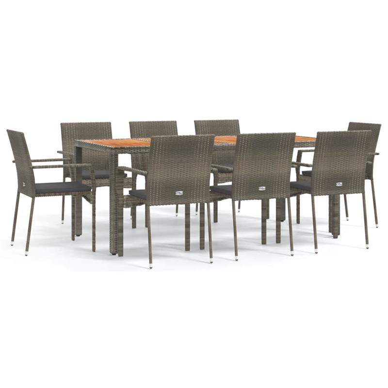 Afuera Living Contemporary 9 Piece Garden Patio Dining Set in Gray