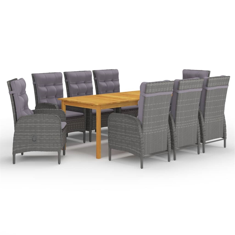 Afuera Living Contemporary 9 Piece Garden Patio Dining Set in Gray
