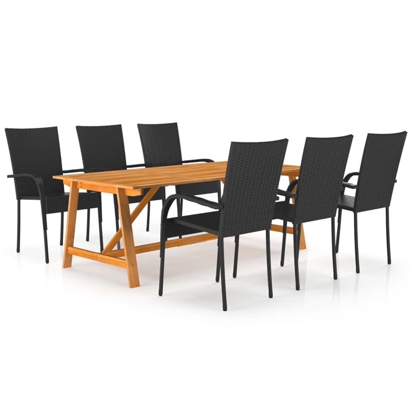 Afuera Living Contemporary Solid Acacia Wood Dining Set in Black/Brown