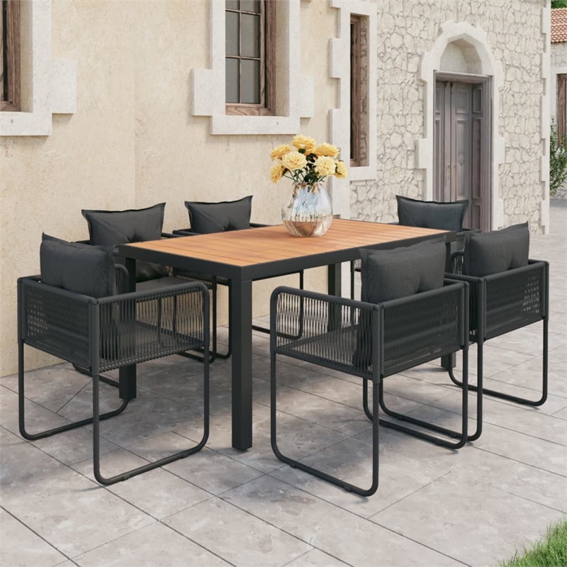 Afuera Living Contemporary Synthetic PVC Dining Set in Black/Brown