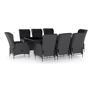 Afuera Living Contemporary Synthetic Poly Rattan Outdoor Dining Set in Dark Gray
