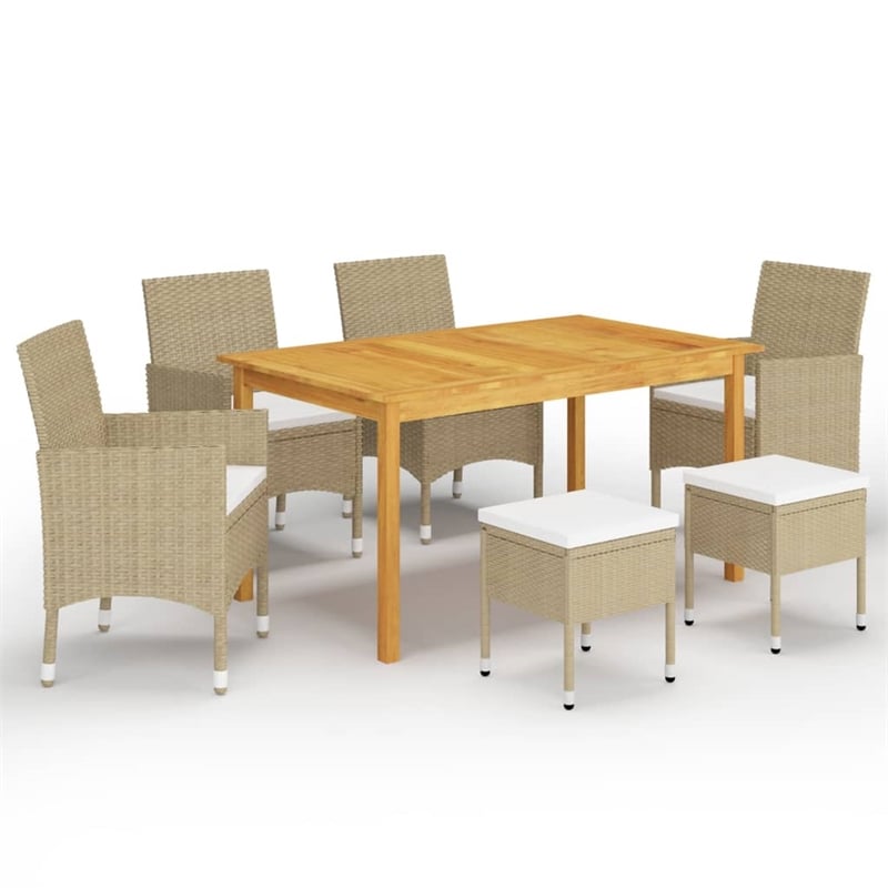 Afuera Living Contemporary Solid Wood Dining Set in Beige/Cream White