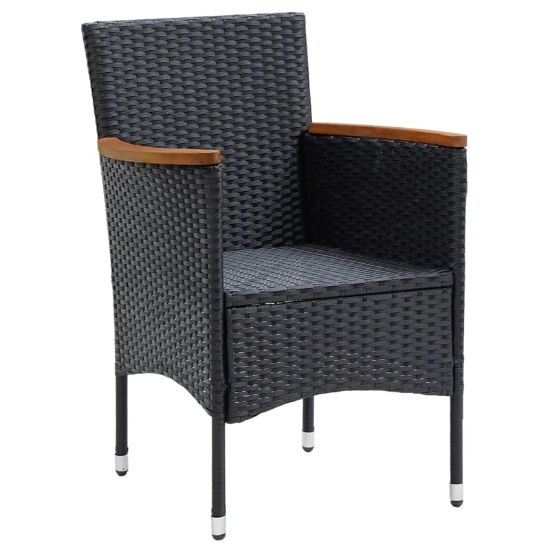 Afuera Living Contemporary Synthetic Poly Rattan Dining Set in Black/Cream White