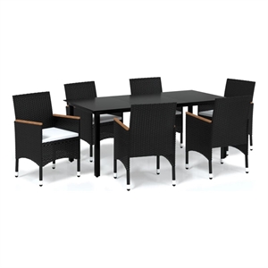 Afuera Living Contemporary Synthetic Poly Rattan Dining Set in Black/Cream White