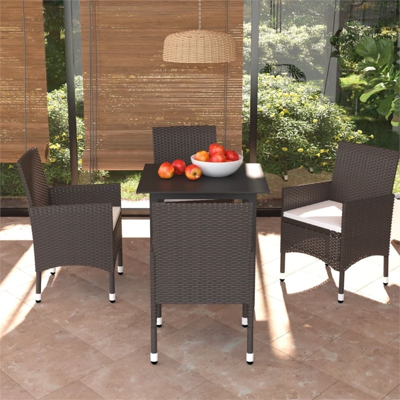 Afuera Living Contemporary Synthetic Poly Rattan Dining Set in Brown/Cream White