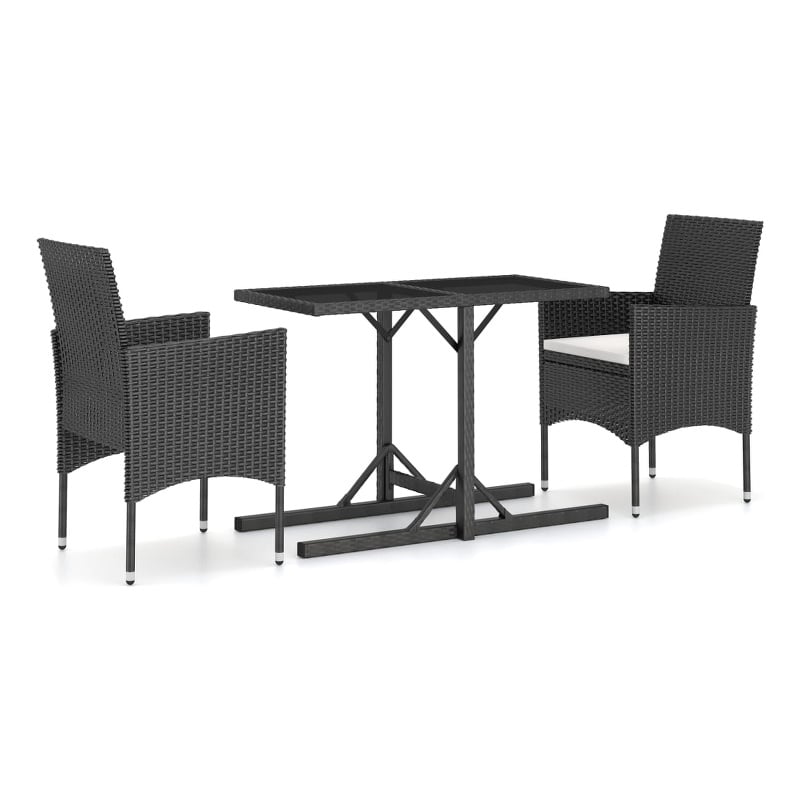 Afuera Living Contemporary Synthetic Poly Rattan Dining Set in Black/Cream White