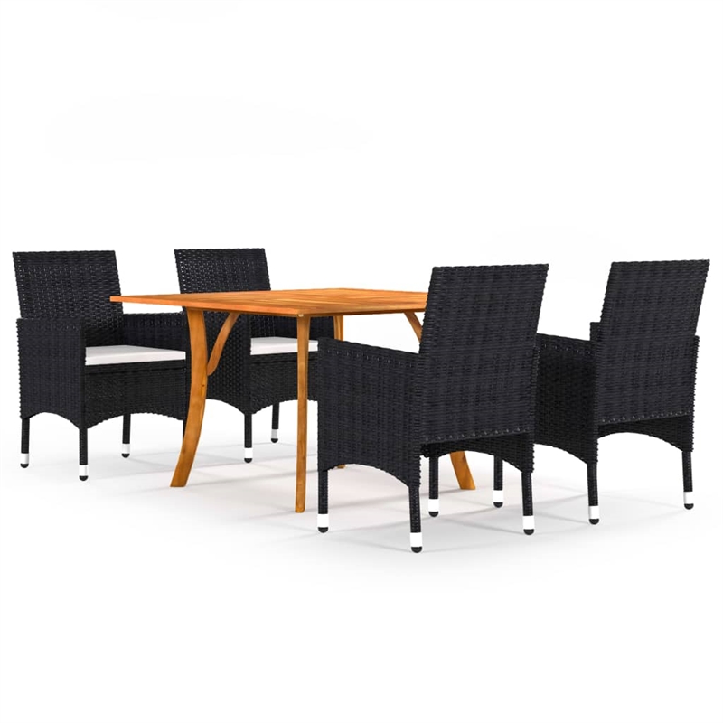 Afuera Living Contemporary Synthetic Poly Rattan Dining Set in Black/Cream White