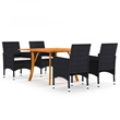 Afuera Living Contemporary Synthetic Poly Rattan Dining Set in Black/Cream White