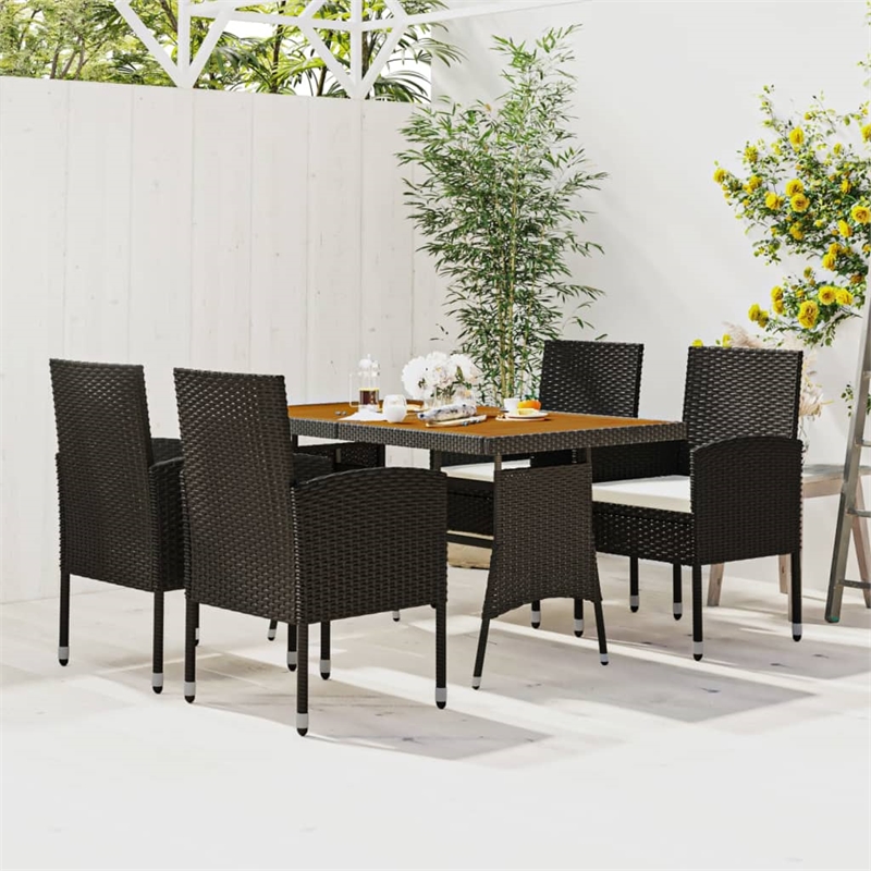 Afuera Living PE Rattan/Steel/Solid Acacia Wood Outdoor Dining Set in Black