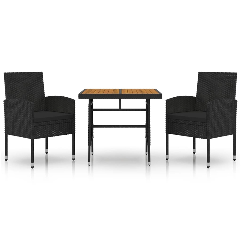 Afuera Living PE Rattan/Steel/Solid Acacia Wood Outdoor Dining Set in Black