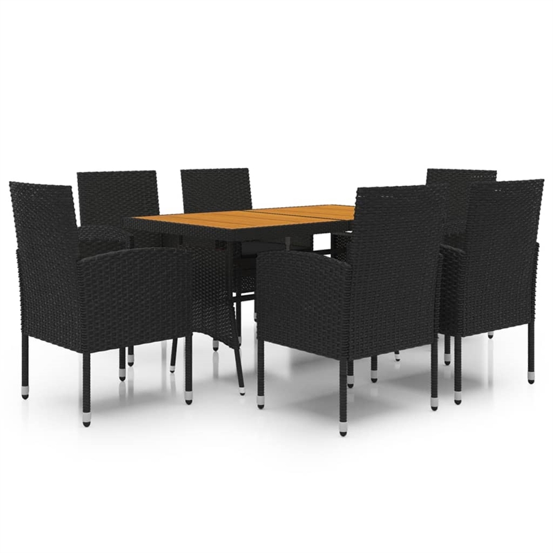 Afuera Living PE Rattan/Steel/Solid Acacia Wood Outdoor Dining Set in Black