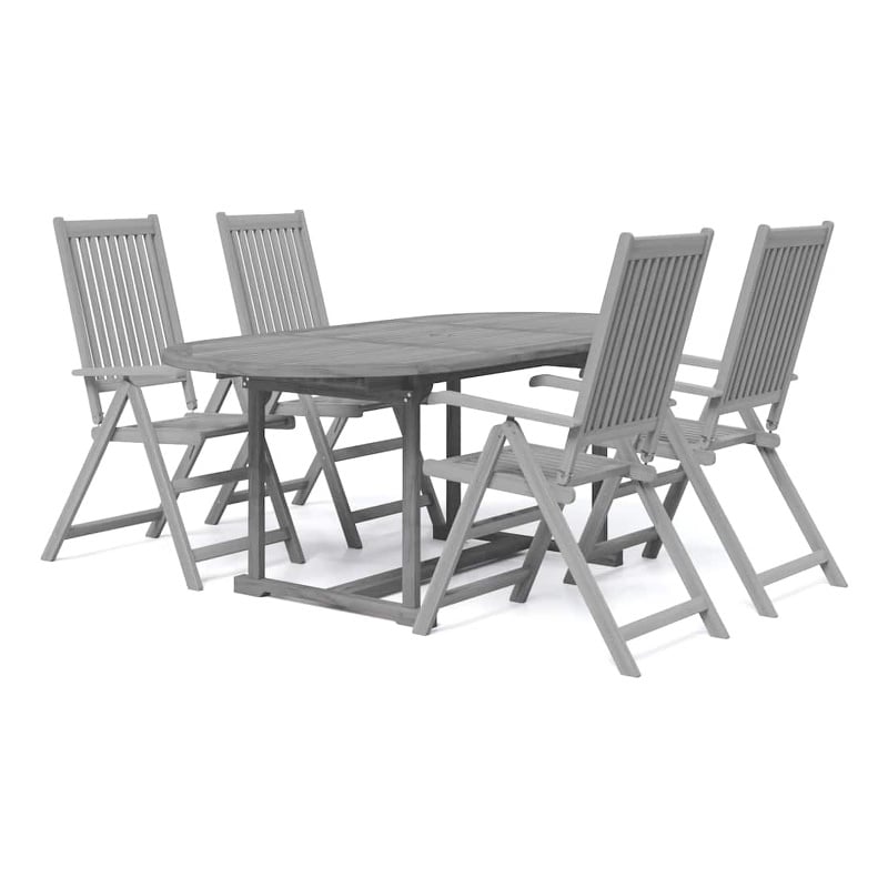 Afuera Living Solid Acacia Wood Medium Extendable Garden Dining Set in Gray