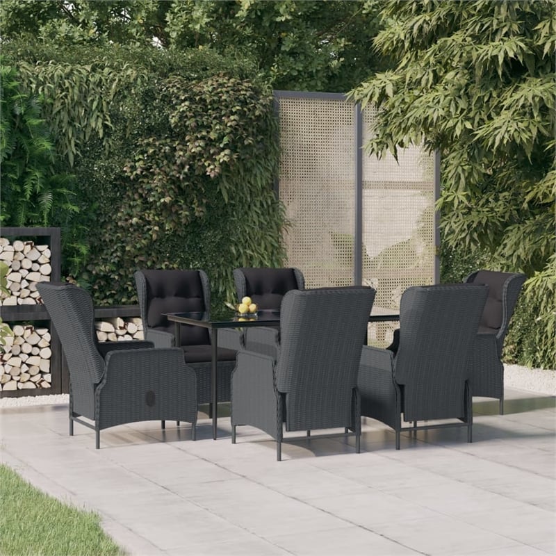 Afuera Living Contemporary Synthetic Poly Rattan Garden Dining Set in Dark Gray