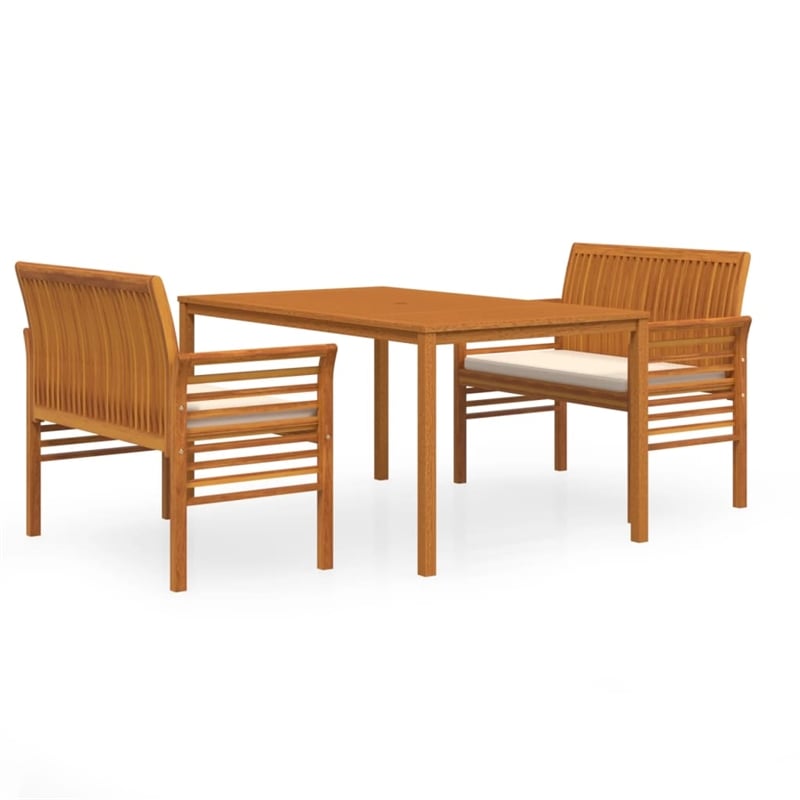 Afuera Living Contemporary Solid Wood Outdoor Dining Set in Cream/Brown