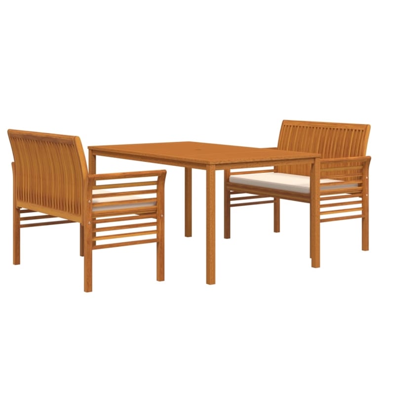 Afuera Living Contemporary Solid Wood Outdoor Dining Set in Cream/Brown